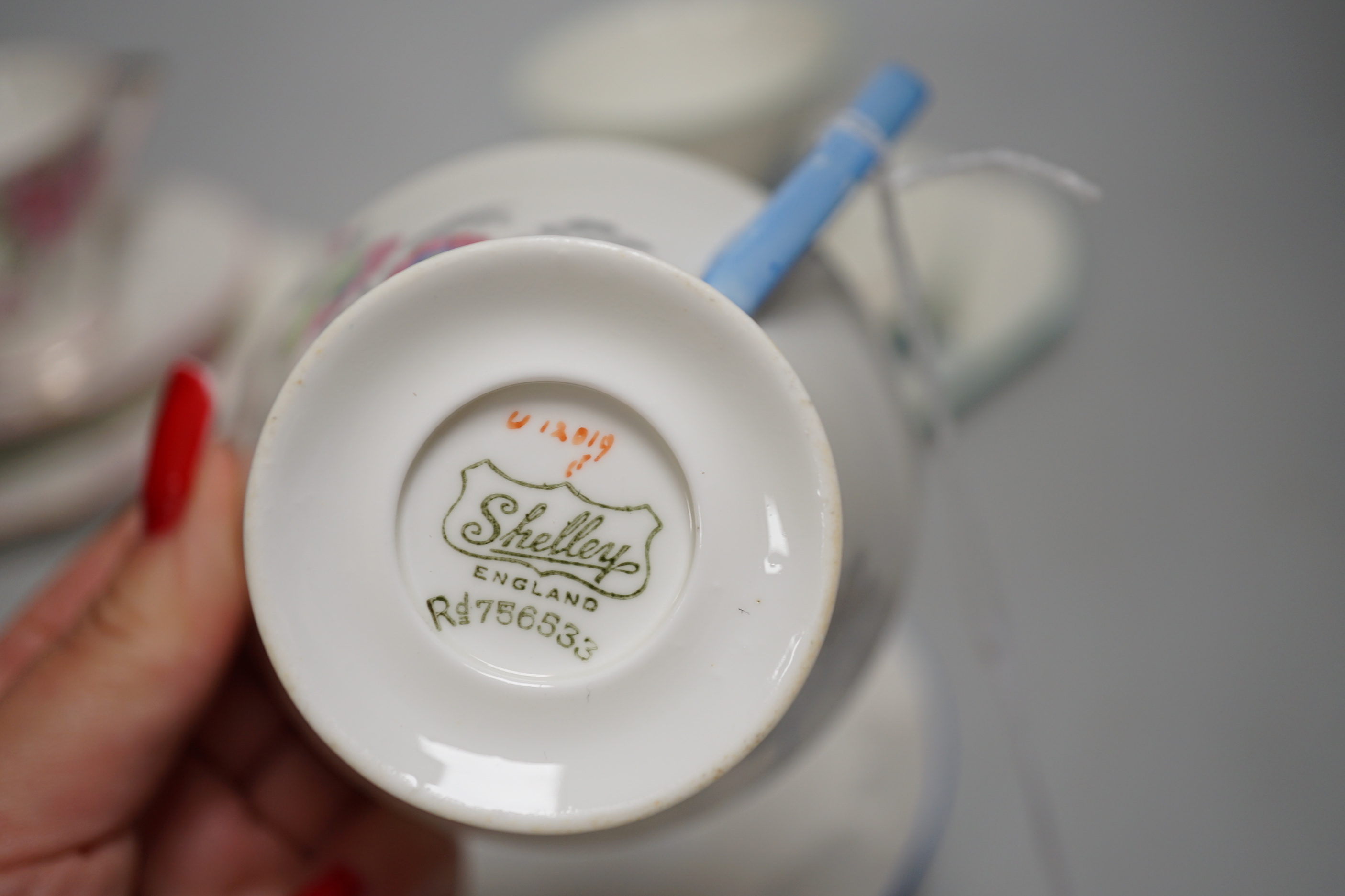 Two Shelley trios and two cups and saucers